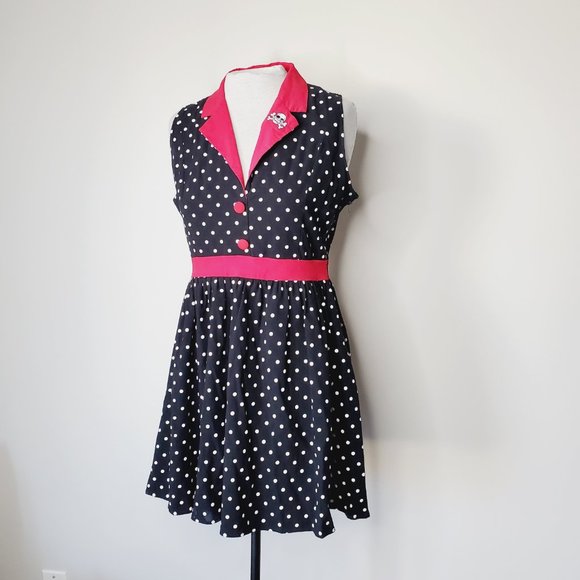 Sourpuss Black and Red Polka Dot Mini Dress - Picture 4 of 13